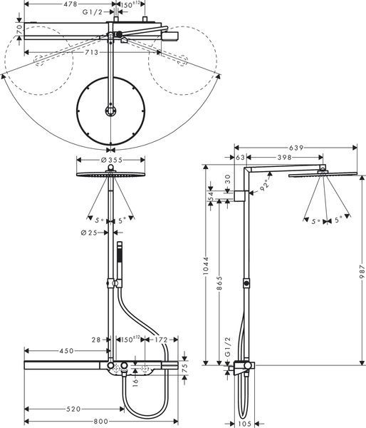Showerpipe с термостатом 800 и верхним душем 350 1jet AXOR SHOWER SOLUTIONS 27984000 61534 фото