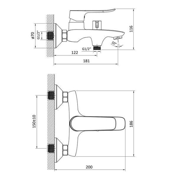 Смеситель для ванны RJ SLIP RBZ090-3, хром 73179 фото