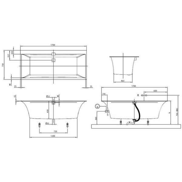 Ванна квариловая VILLEROY & BOCH SQUARO EDGE 12 UBQ170SQE2DV-01, 170x75, белый 44403 фото