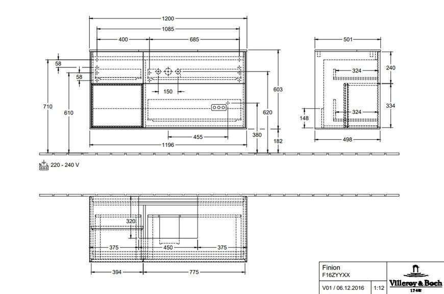 Тумба під раковину VILLEROY & BOCH FINION G142HFPD, чорний 800005653 фото