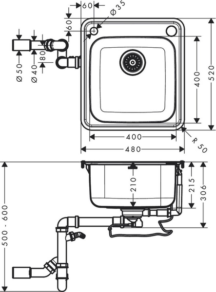 Мийка для кухні HANSGROHE S41 43335800, нержавіюча сталь 800004255 фото