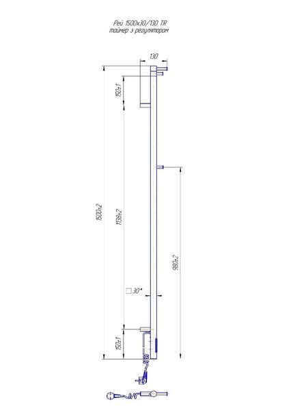 Рушникосушарка електрична MARIO Рей Кубо-І 1500х30/130 TR (2.2.1203.16.Р), чорний 89254 фото