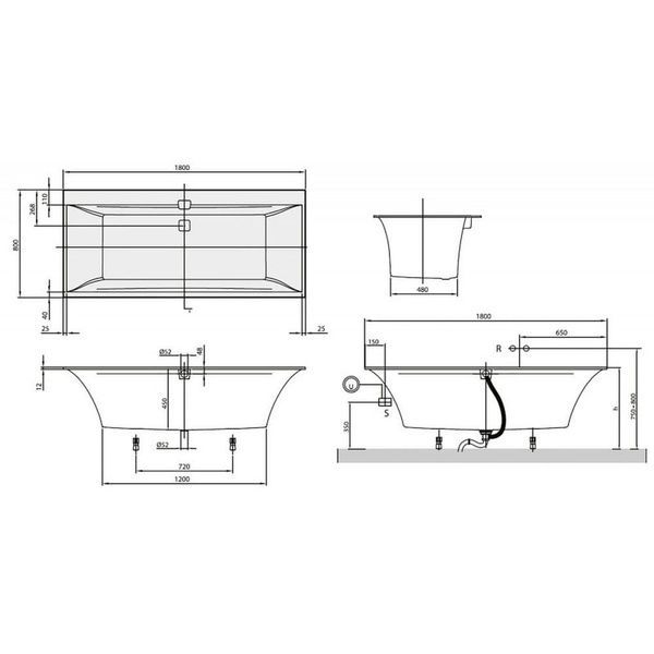 Ванна квариловая VILLEROY & BOCH SQUARO EDGE 12 UBQ180SQE2DV-01, 180x80, белый 52038 фото