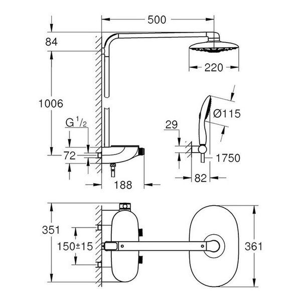 Душова система з термостатом GROHE RAINSHOWER 26250000 50312 фото
