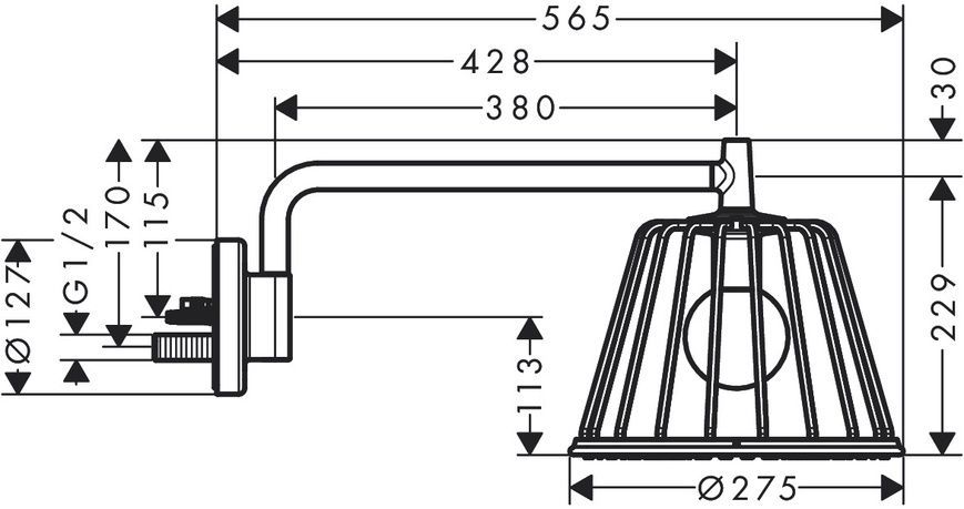 Верхній душ LampShower 275 1jet AXOR LAMPSHOWER NENDO 26031000, з тримачем 41134 фото
