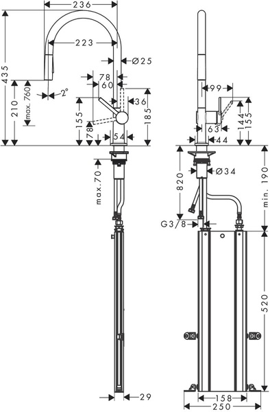 Змішувач для кухонної мийки з висувним душем HANSGROHE TALIS M54 72801800, нержавіюча сталь 77035 фото