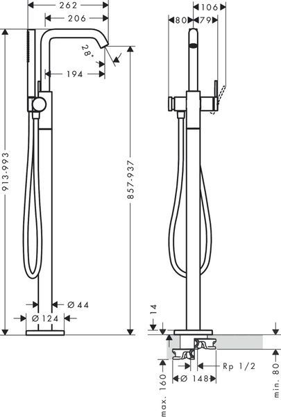 Змішувач для ванни підлоговий HANSGROHE TECTURIS S 73440000 93473 фото