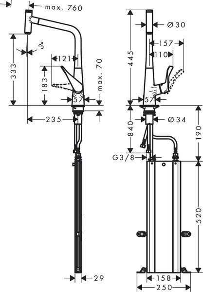 Смеситель для кухонной мойки HANSGROHE METRIS SELECT M71 73803800, нержавеющая сталь 800003956 фото
