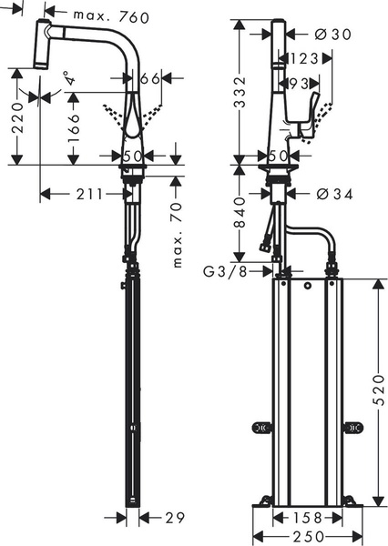 Смеситель для кухонной мойки HANSGROHE METRIS M71 73800800, нержавеющая сталь 71781 фото