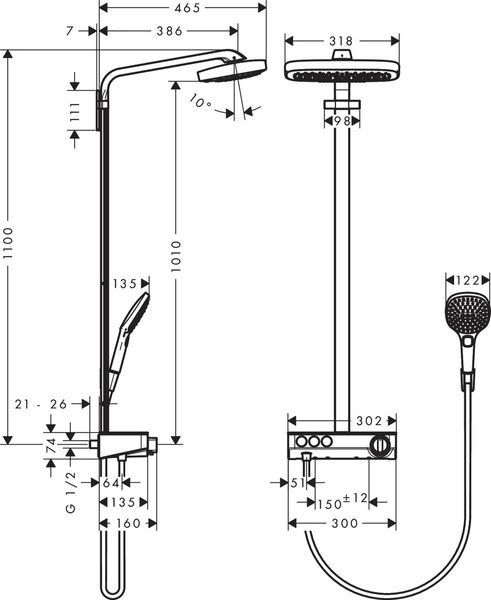 Душова система з термостатом HANSGROHE RAINDANCE SELECT 27127000 39774 фото