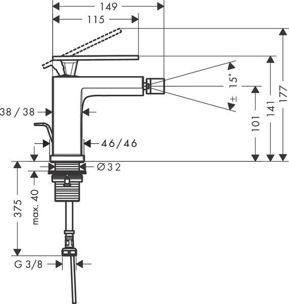 Смеситель для биде со донным клапаном HANSGROHE TECTURIS E 73200670, черный матовый 96959 фото