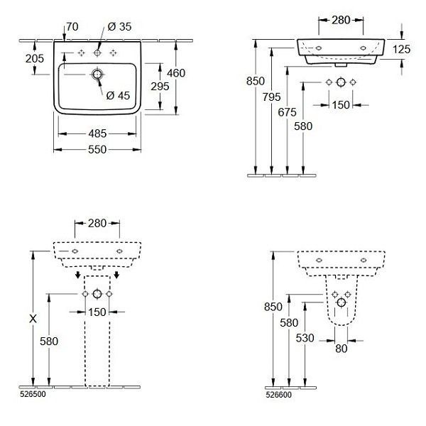Умивальник підвісний VILLEROY & BOCH O.NOVO 4A415501, 55x46, білий 800005805 фото