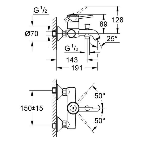 Змішувач для ванни GROHE BAUCLASSIC 32865000 31282 фото