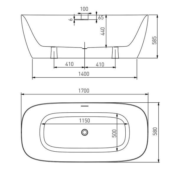 Ванна акриловая VOLLE 170x80 12-22-808M с сифоном 68864 фото