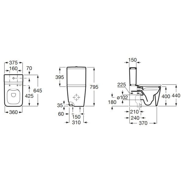 Square унiтаз Rimless пiдлоговий 37х64,5х79,4см ROCA INSPIRA A342536000 80825 фото