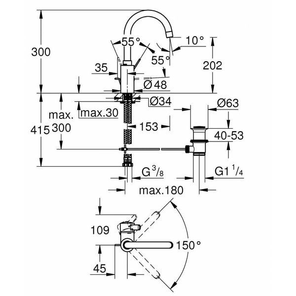 Змішувач для умивальника GROHE EUROSMART COSMOPOLITAN 32830001, хром 69646 фото