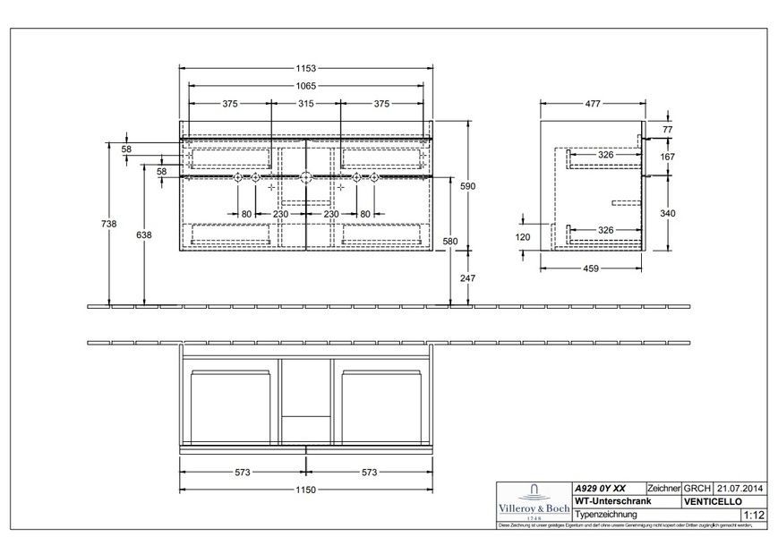Тумба під раковину VILLEROY & BOCH VENTICELLO A92902PD, чорний 800005655 фото