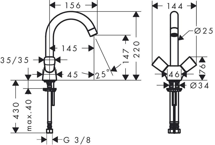 Смеситель для раковины с двумя рукоятками HANSGROHE LOGIS 71221000 44216 фото