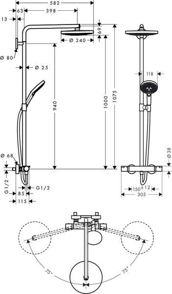 Душевая система с термостатом HANSGROHE RAINDANCE SELECT 27129000 37959 фото