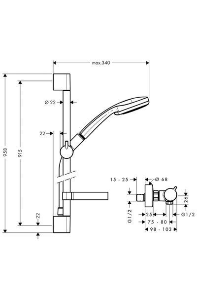 Душовий набір з термостатом і душовою штангою HANSGROHE CROMA 27086000 12948 фото
