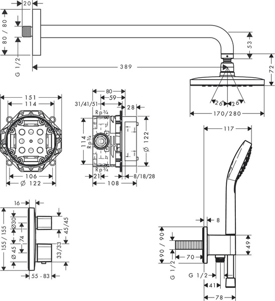 Душова система з термостатом HANSGROHE CROMA E 27953000 800003730 фото