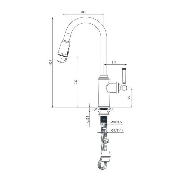 Змішувач для кухні з висувним виливом IMPRESE HYDRANT ZMK031806150 60377 фото