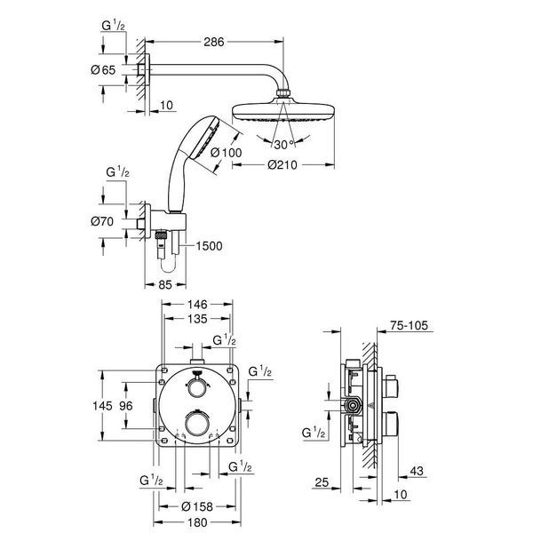 Душевая система с термостатом скрытого монтажа GROHE GROHTHERM 34727000 69717 фото