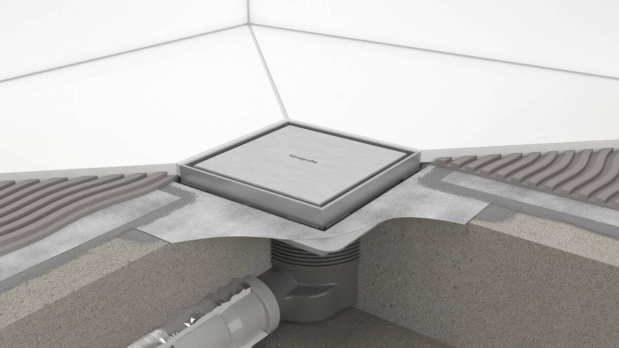 Точковий злив із решіткою та монтажним комплектом HANSGROHE RAINDRAIN BRILLIANCE 56250800, нержавіюча сталь 800004530 фото