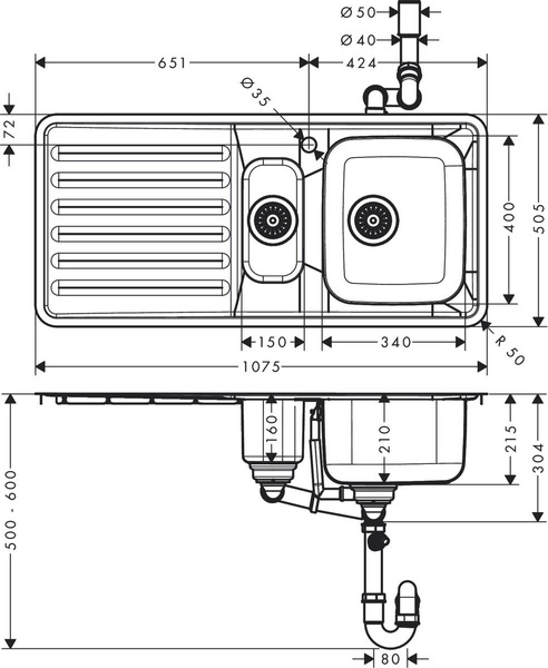 Мийка для кухні HANSGROHE S41 43342800, нержавіюча сталь 800004257 фото