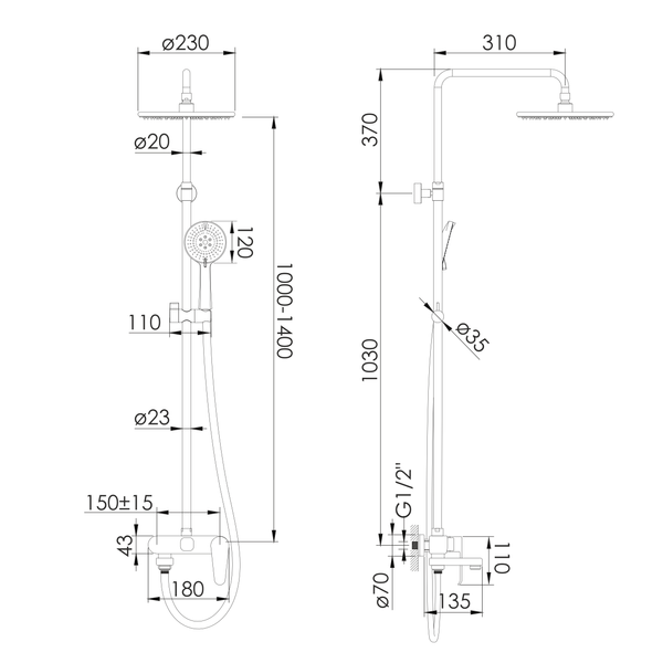 Душова система зі змішувачем для душу IMPRESE SAFIR t030B08110SR, чорний матовий 93128 фото