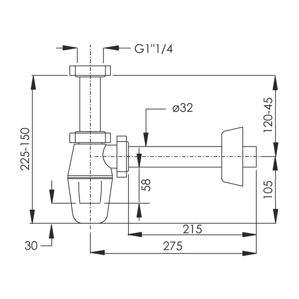 Сифон для умивальника без донного клапана, 1 1/4", слив 215xD32 IMPRESE d12601511S 94220 фото