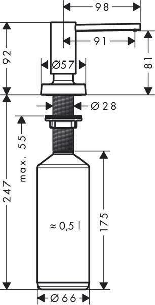 Диспенсер для жидкого мыла HANSGROHE A51 40448800, нержавеющая сталь 71647 фото
