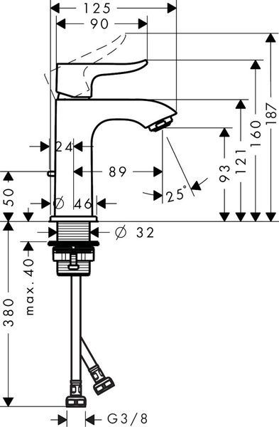 Смеситель для маленькой раковины со сливным гарнитуром HANSGROHE METRIS 31088000 25252 фото