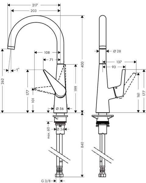 Смеситель для кухонной мойки HANSGROHE TALIS 72810800, нержавеющая сталь 55160 фото