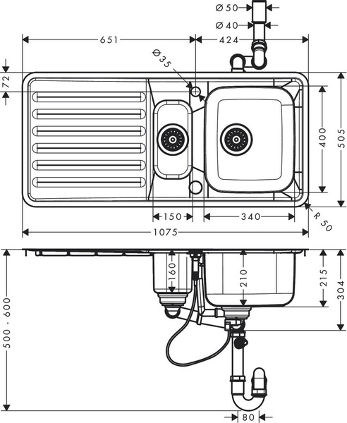 Мойка для кухни HANSGROHE S41 43339800, нержавеющая сталь 800004258 фото