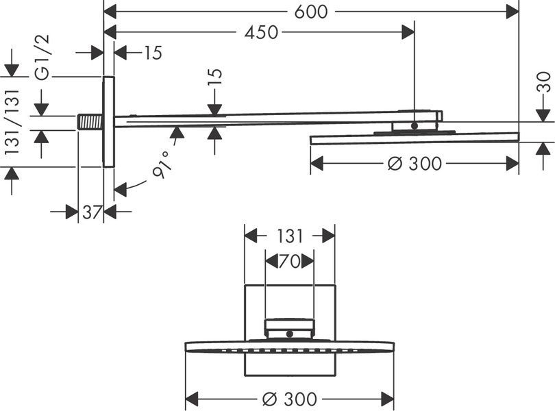Верхній душ 300 1jet AXOR SHOWER SOLUTIONS 35300990, з тримачем, золото 74114 фото