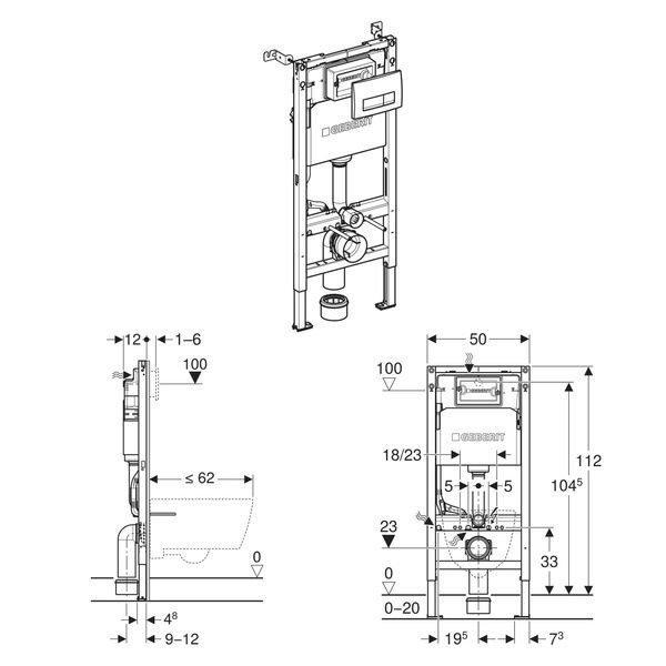 Інсталяція для унітаза з кнопкою DELTA50 GEBERIT DUOFIX 458.135.14.2, чорний матовий 103328 фото