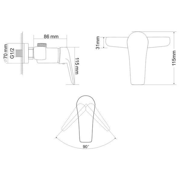 Змішувач для душу RJ KEEL RBZ083-5, хром 63157 фото