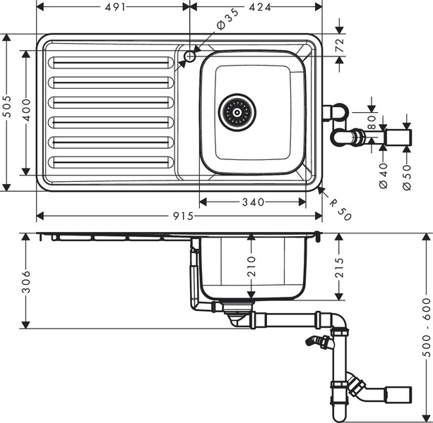 Мийка для кухні HANSGROHE S41 43340800, нержавіюча сталь 800004259 фото