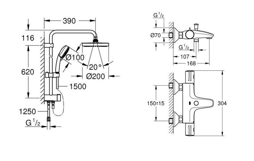 Душевой набор система без смесителя и термостат для ванны GROHE TEMPESTA NEW 34567002 91820 фото