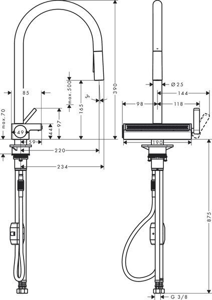 Змішувач для кухонної мийки з висувним душем HANSGROHE AQUNO SELECT M81 73837000 71644 фото