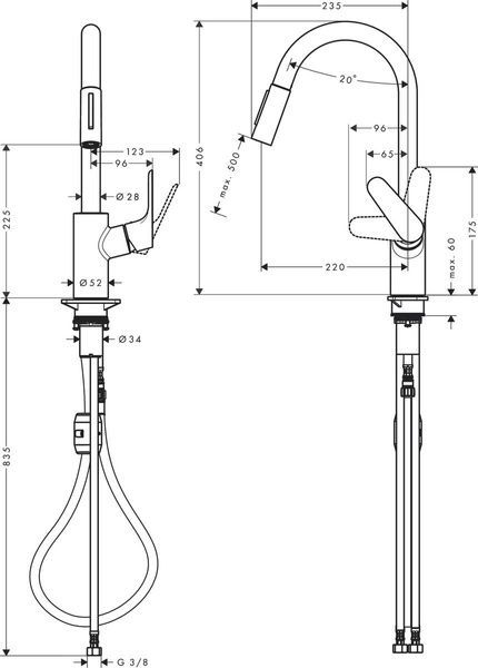 Змішувач для кухонної мийки з висувним душем HANSGROHE FOCUS M41 31833000 800003960 фото