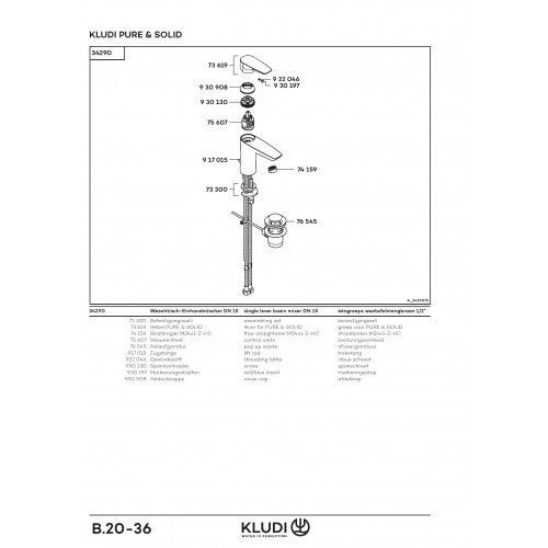 Змішувач для умивальника KLUDI PURE&SOLID 342900575, хром 80000002738 фото