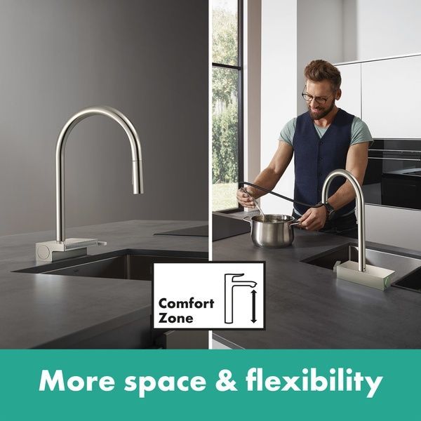 Змішувач для кухонної мийки з висувним душем HANSGROHE AQUNO SELECT M81 73837000 71644 фото