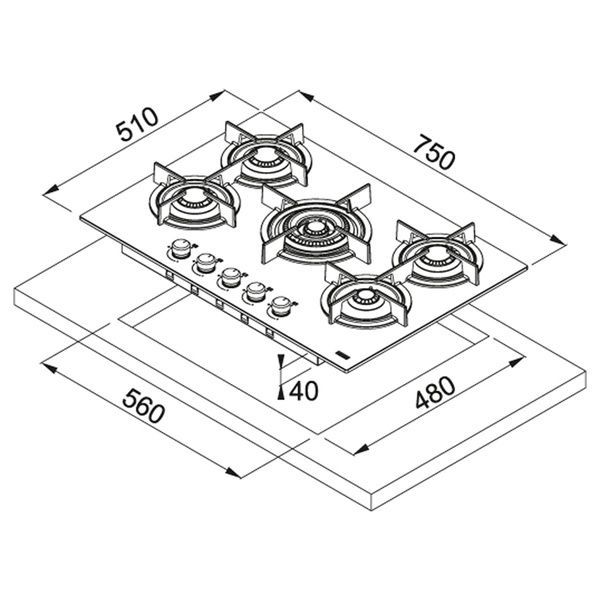 Газовая варочная поверхность FRANKE NEW CRYSTAL FHCR 755 4G TC HE BK C 106.0374.283 800006350 фото