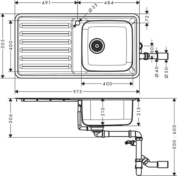 Мийка для кухні HANSGROHE S41 43341800, нержавіюча сталь 800004260 фото