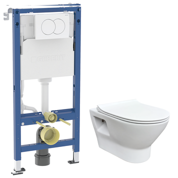 Набор инсталляция GEBERIT DUOFIX H112 с унитазом RJ FEEL Rimless, клавиша DELTA01 ROUND белая 102839 фото