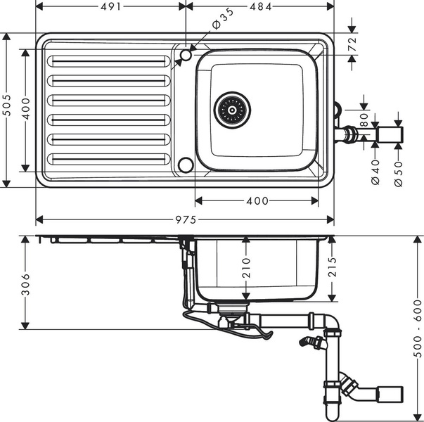 Мийка для кухні HANSGROHE S41 43338800, нержавіюча сталь 800004261 фото