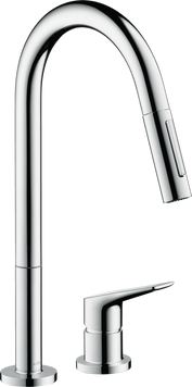 Кухонный смеситель AXOR CITTERIO M 34824000, однорычажный, на 2 отверстия, 220, с вытяжным душем, Eco 800004778 фото