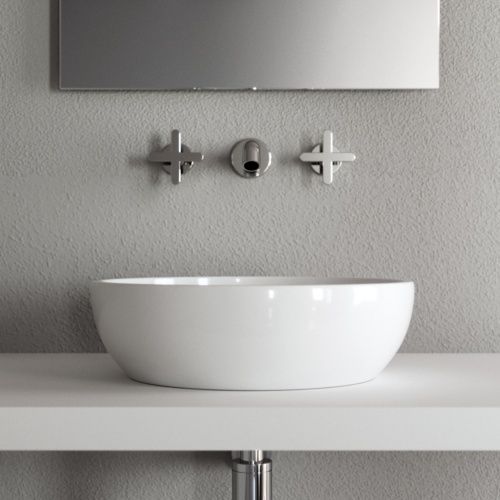 Умивальник накладний з отвором під змішувач з донним клапаном 60х42см AZZURRA ELEGANCE CIRCLE ELLA060420CMBI+PILCE, білий 103460 фото